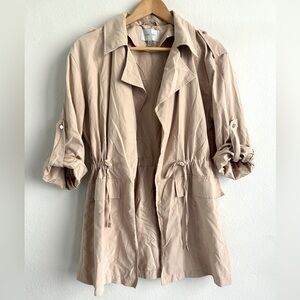 Khaki adjustable waist trench coat, small, lightweight